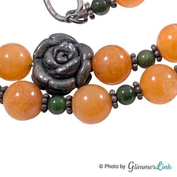 Vintage Sterling Silver Necklace Carnelian Quartz & Jade Beads 19" - Picture 10 of 14